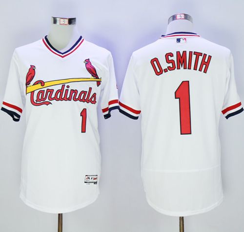 Cardinals #1 Ozzie Smith White Flexbase Authentic Collection Cooperstown Stitched MLB Jersey - Click Image to Close